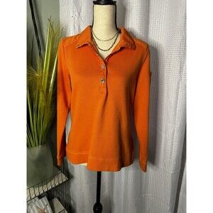 Lauren Ralph Lauren Women’s L Orange Ribbed Top Long Sleeves w/logo Pocket